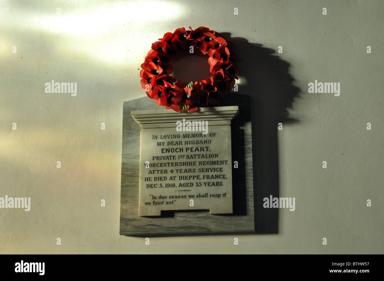 Memorial plaque, St. Michael`s Church, Great Comberton, Worcestershire, England, UK Stock Photo